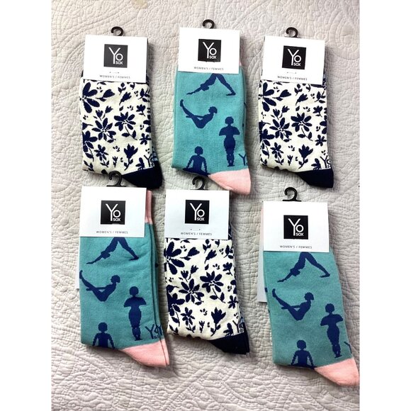 Lot of 6 Yo Sox Womens Socks Size 6-10 Yoga*Floral Stretchy*Holiday Gift*NWT - Picture 1 of 7